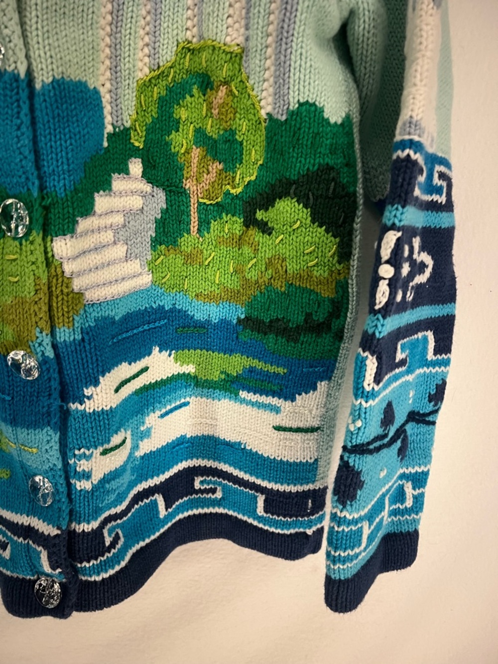 Vintage 90s Storybook Knits Greece Greek Roman Themed Cardigan Sweater Size S - Picture 6 of 9